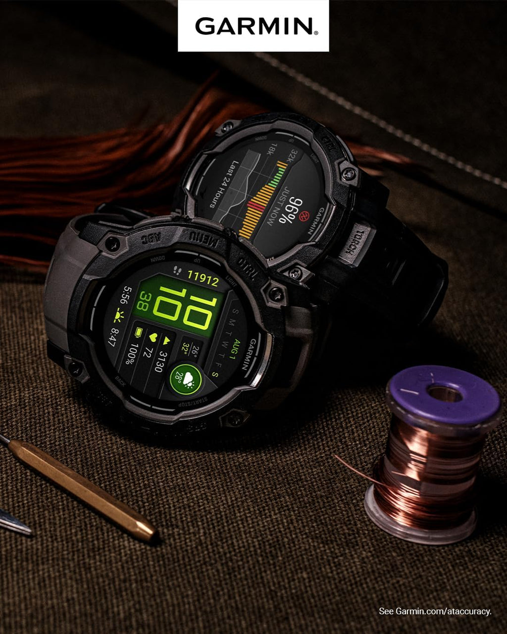 Garmin Instinct 3 45mm, Solar Charged Display, Rugged Outdoor GPS Smartwatch, Metal-Reinforced Bezel, Built-in Flashlight, Black (010-02934-00) Tactical Smart Watch Bundle for Men and Women