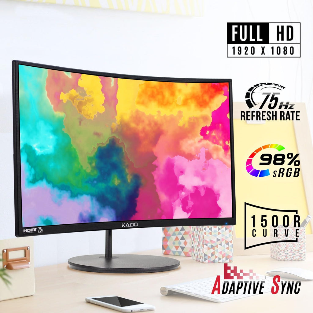Kado Dual Monitor Setup - 2-Pack 27' Curved 1500R 1920x1080 Computer Monitor 75Hz VESA Mount HDMI Office Gaming Built-in Speakers (C27 Dual Series)