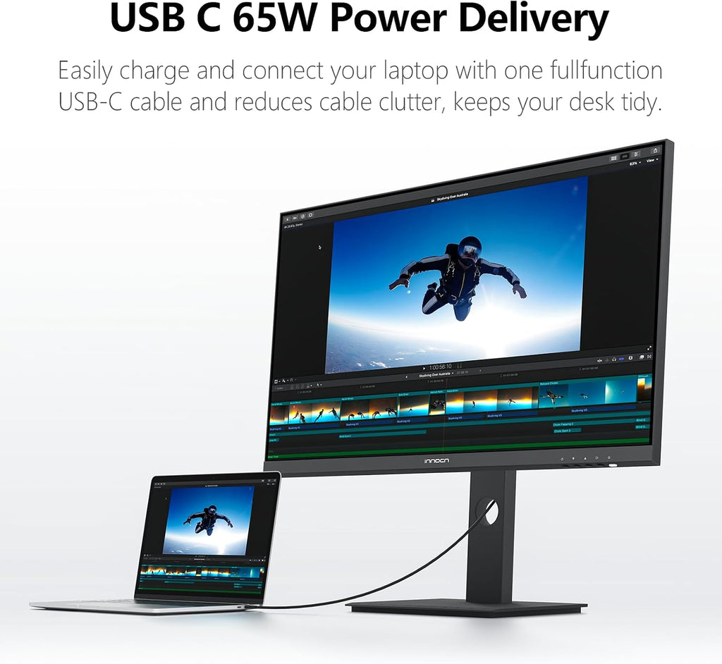 INNOCN 27' 4K USB-C Monitor for Laptop MacBook/Mac mini - 16:9 IPS 3840 x 2160 Display, HDR400, DeltaE＜2, DisplayPort, HDMI PC Monitor, 1.07B+ Colors, Built-in Speakers, Adjustable Stand, Black