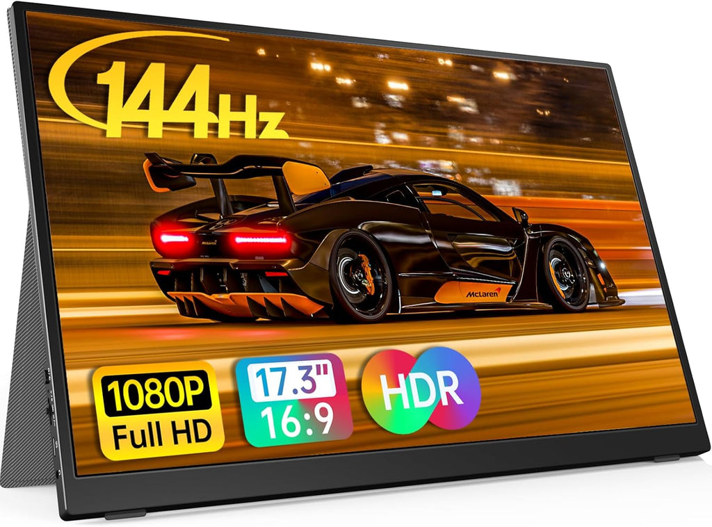Anyuse 17.3' Portable Monitor, 1080P FHD, 144Hz, IPS HDR Screen, Travel Monitor for PC Mac Phone Xbox PS5 Switch Laptop, Smart Cover & Speakers