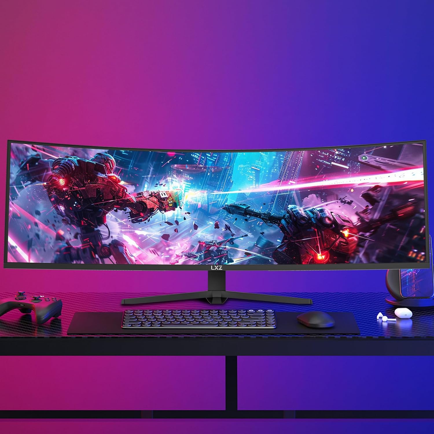 LXZ 49.5' Curved Gaming Monitor, 5120x1440 DQHD Ultrawide 32:9, 165Hz, 1ms MPRT, AMD FreeSync Premium, Height/Pivot/Swivel Adjustable, HDMI 2.1 & DP 1.4, VESA 75×75mm Mount Compatible