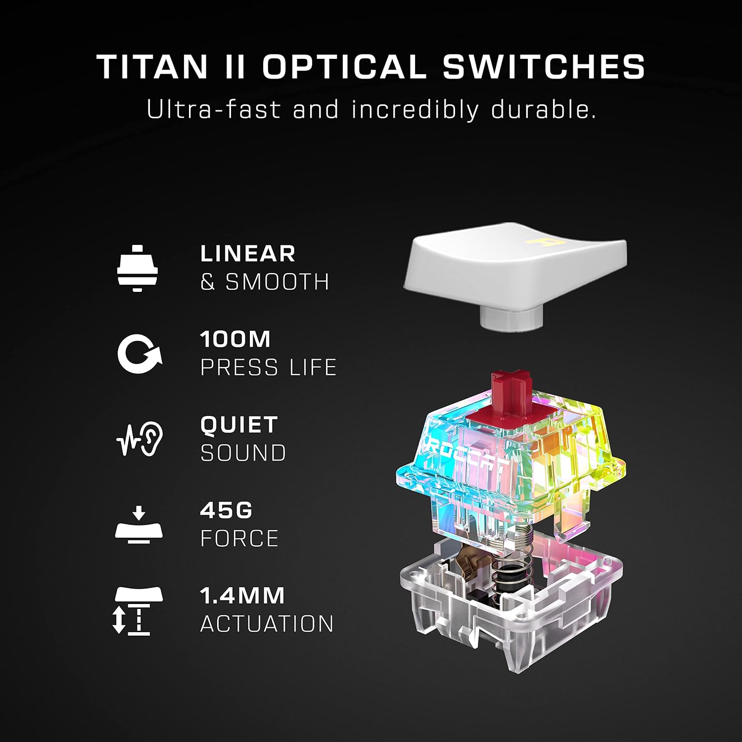 Roccat Vulcan II Mini–65% Optical PC Gaming Keyboard with Customizable RGB Illumination, Detachable Cable, Button Duplicator, On-board profiles, Aluminum Plate, 100 million Keystroke Durability -White