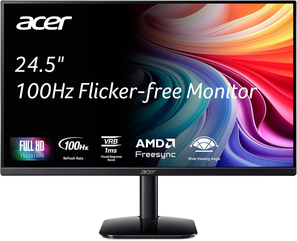 acer KB252Q E0bi 24.5' IPS Full HD (1920 x 1080) Zero-Frame Gaming Office Monitor AMD FreeSync Technology Up to 100Hz Refresh 1ms (VRB) Low Blue Light Tilt HDMI & VGA Ports