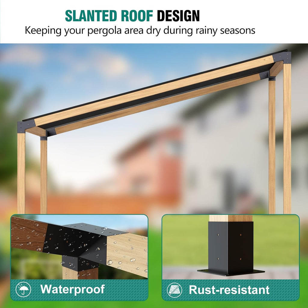 Pergola Brackets, 75° Pergola Brackets 15° Corner Bracket with Post Base Gazebo Kit for 4x4'' (Actual 3.5x3.5 in) Wooden Beams Lumber Gazebos Patio Sheds