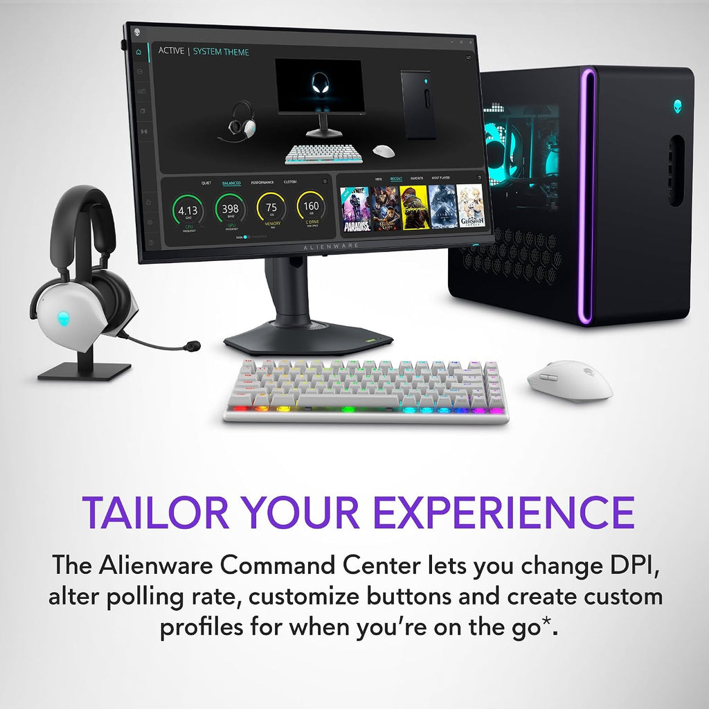 Alienware Pro Wireless Gaming Mouse - 2.4GHz Gaming Wireless/USB Wired Connectivity, Adjustable DPI, Optical Sensor Technology, 6 Programmable Buttons, 650 IPS Sensor Max Speed - Lunar Light