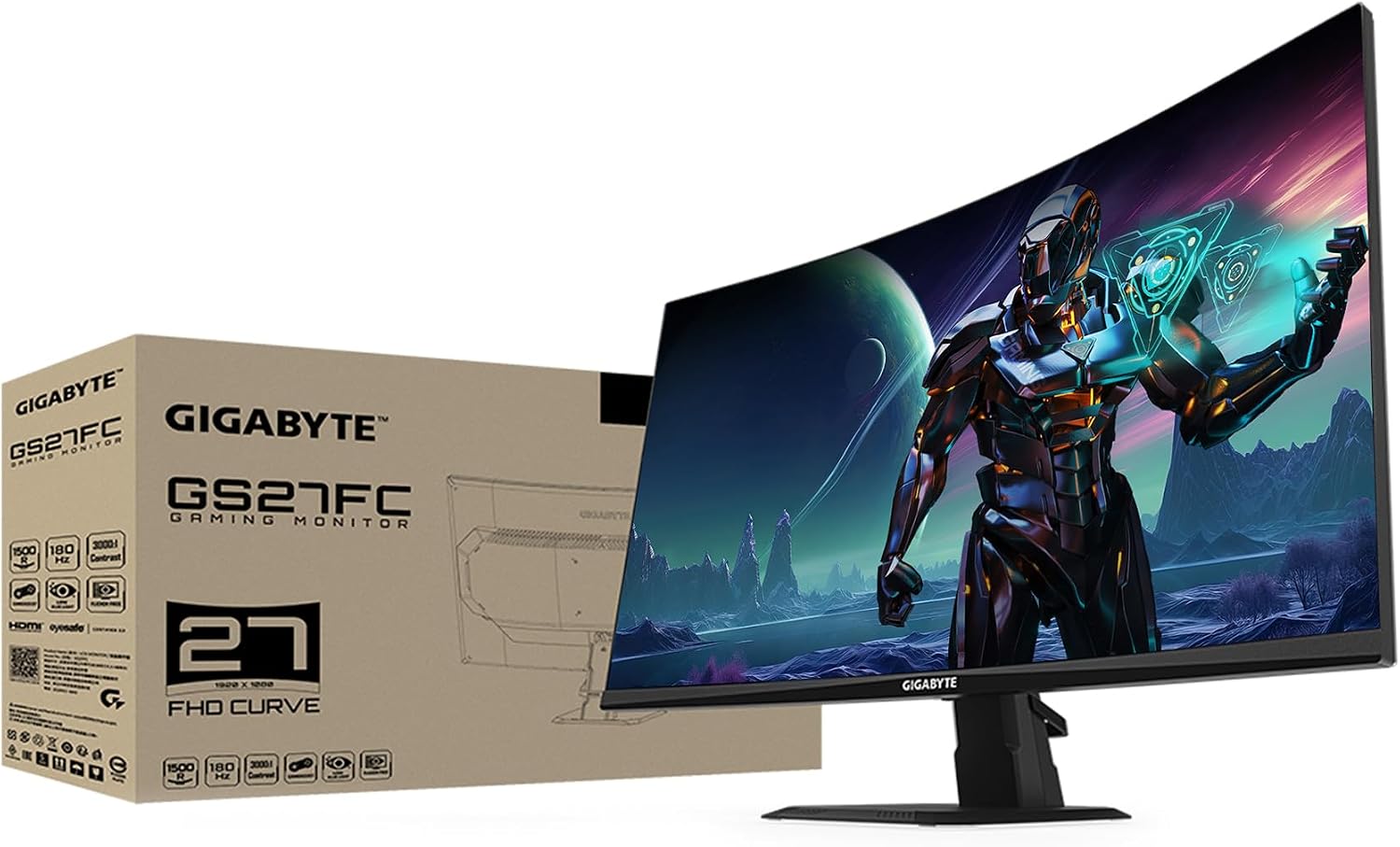 GIGABYTE GS27FC 27' 180Hz 1080P Gaming Monitor, 1920 x 1080 VA 1500R Display, 1ms (MPRT) Response Time, HDR Ready, FreeSync Premium, 1x Display Port 1.4, 2X HDMI 2.0 (GS27FC US)
