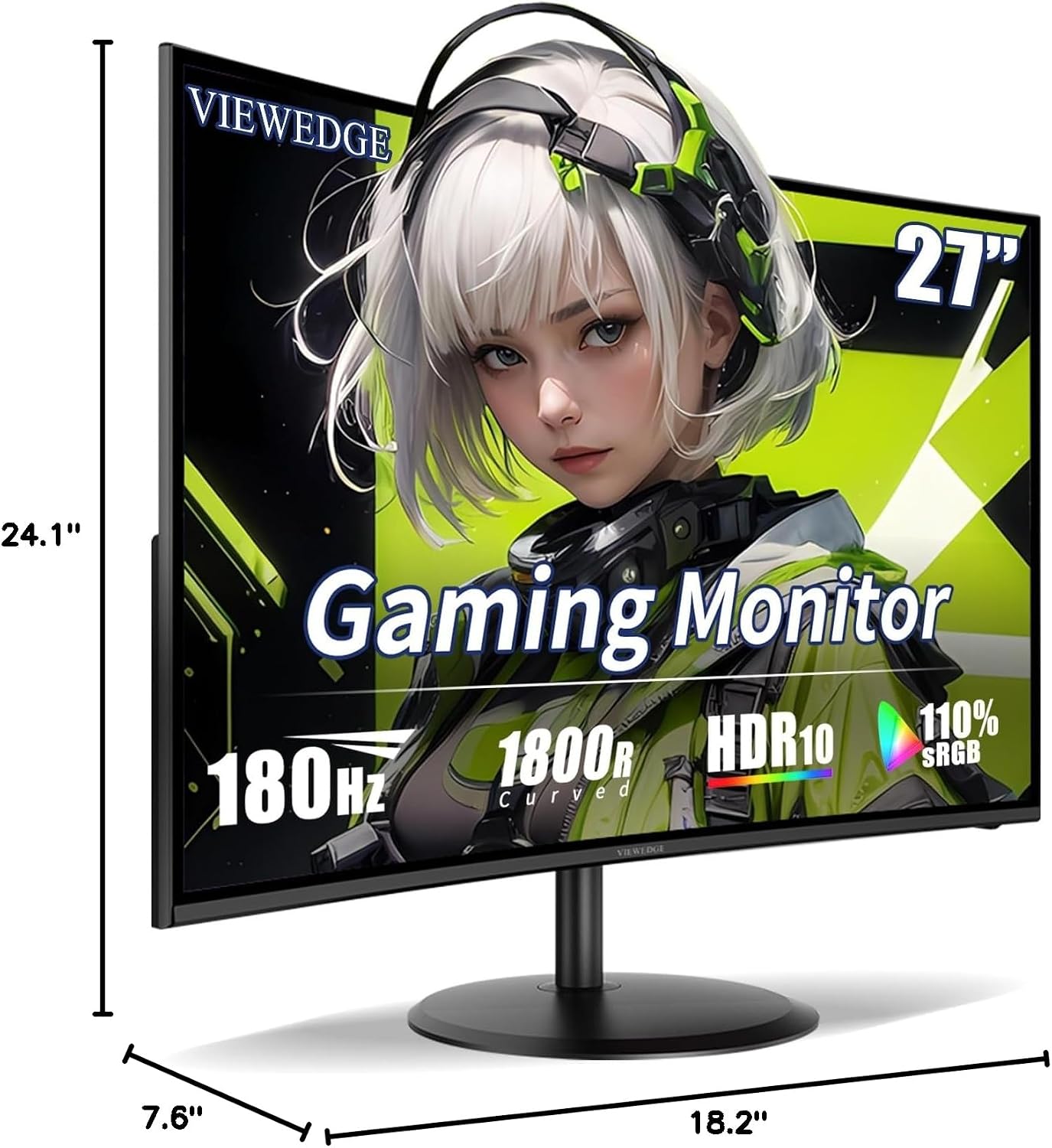 Viewedge 27 inch Curved Gaming Monitor 180Hz 1ms, FHD 1920x1080P Computer Monitor,1800R VA Screen, 120% sRGB with FreeSync, Low Motion Blur, HDMI & DP, Built-in Speakers