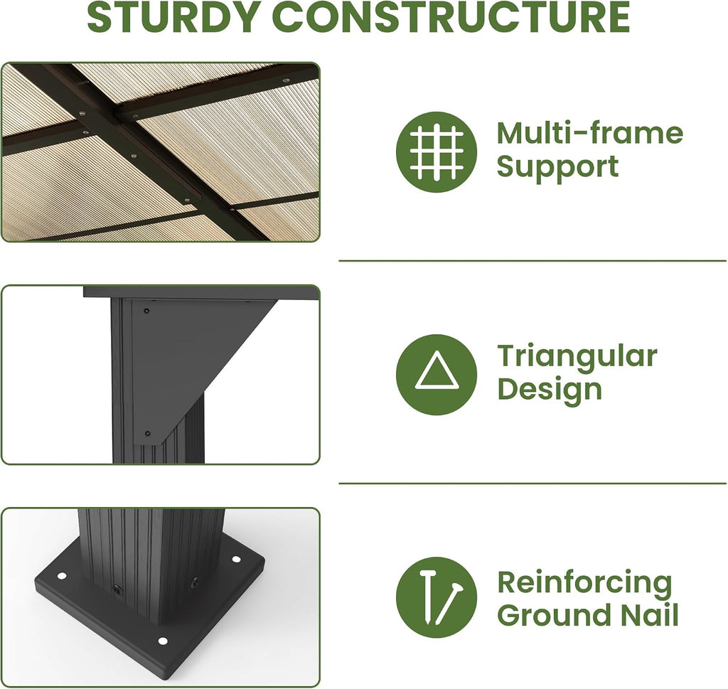 10 * 12FT Pergola,4 * 5 Inch Thickened Pillars & Enlarged Base,Outdoor Hardtop Lean to Gazebo,Wall Mounted Pergola,Pergolas Gazebos Clearance,Aluminum Frame Pergola,UV Resistant Patio Roof