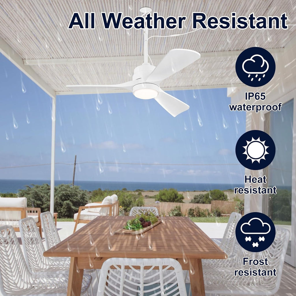 42 inch Gazebo Ceiling Fans Outdoor Hanging Waterproof, Wet Rated Oudoor Ceiling Fans for Patios with Light, 6 Speed Remote, Plug in Cord Outlet Hook for Outside Porch, Pergola, Garage-White