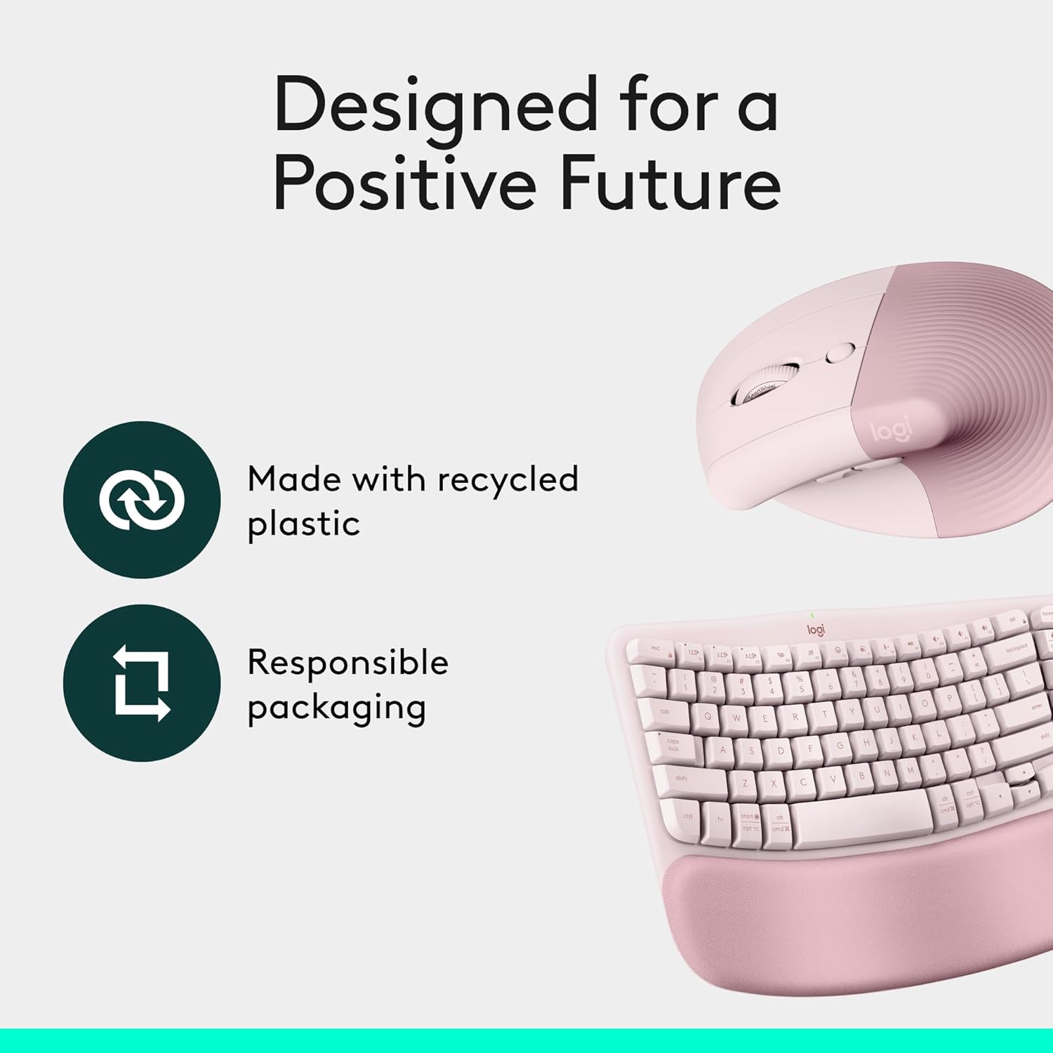 Logitech Wave Keys & Lift Vertical Mouse - Ergonomic Wireless Keyboard and Mouse Combo - with Cushioned Palm Rest, Easy-Switch, Bluetooth, for Multi-OS, Windows/Mac - Rose