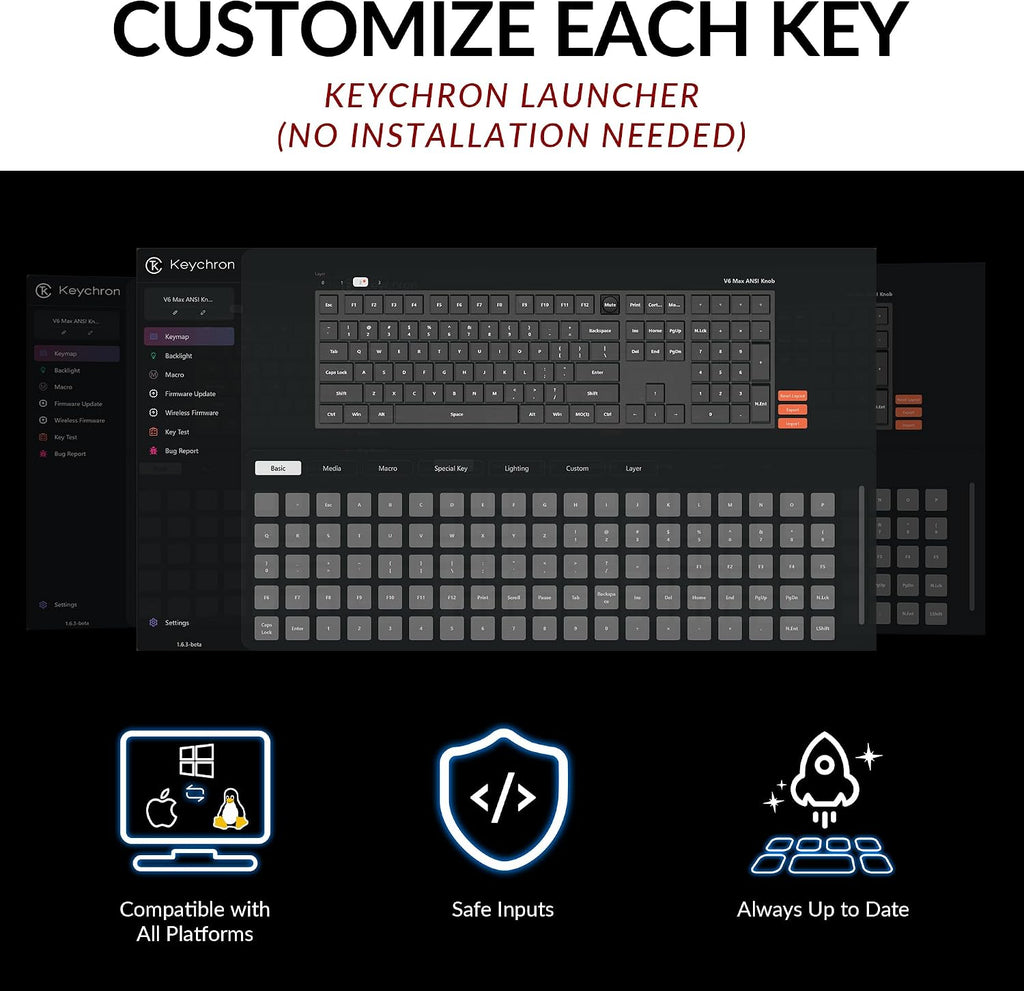 Keychron V6 Max Wireless Custom Mechanical Keyboard, 2.4 GHz Bluetooth 5.1 QMK Full-Size Layout RGB with Hot-swappable Silent Red Switch Compatible with Mac Windows Linux