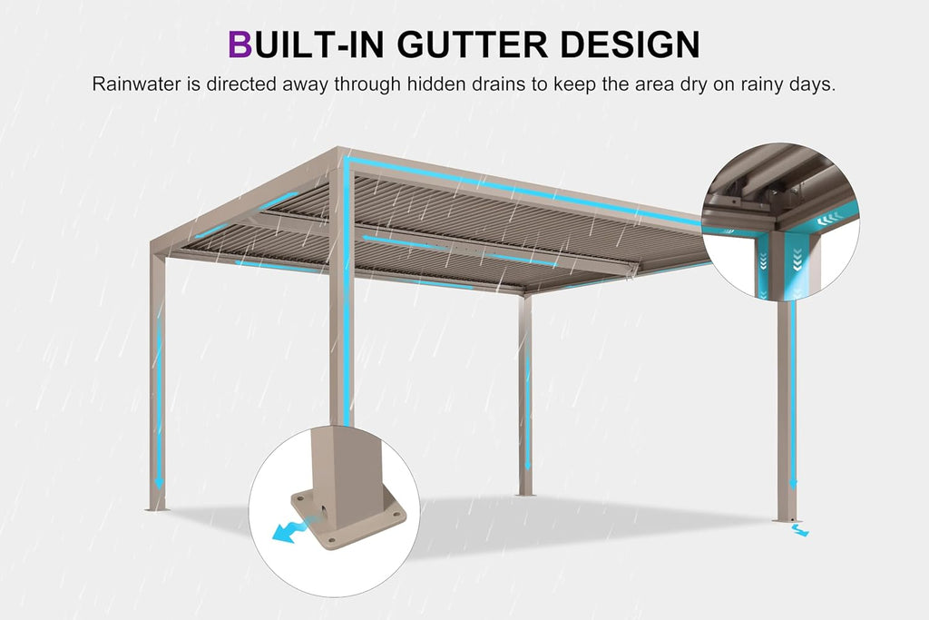 PURPLE LEAF Louvered Pergola 12' × 14' Outdoor Hardtop Gazebo Adjustable Aluminum Sun Shade for Deck Garden Backyard Patio Retractable Roof Canopy