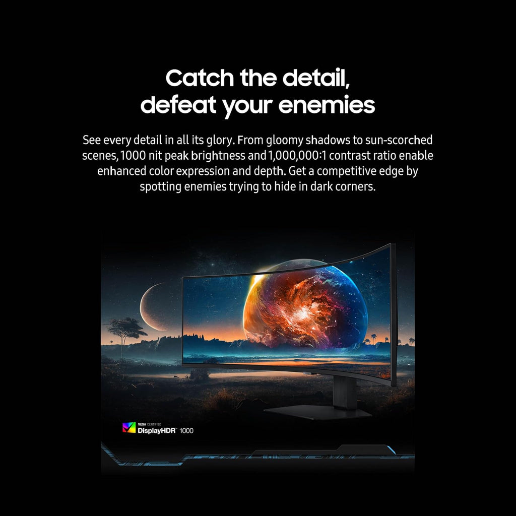 Samsung 49' Odyssey G9 Series DQHD 1000R Curved Gaming Monitor, 1ms(GtG), VESA DisplayHDR 1000, 240Hz, AMD FreeSync Premium Pro, Height Adjustable Stand, Ultrawide Screen, LS49CG954ENXZA, 2024