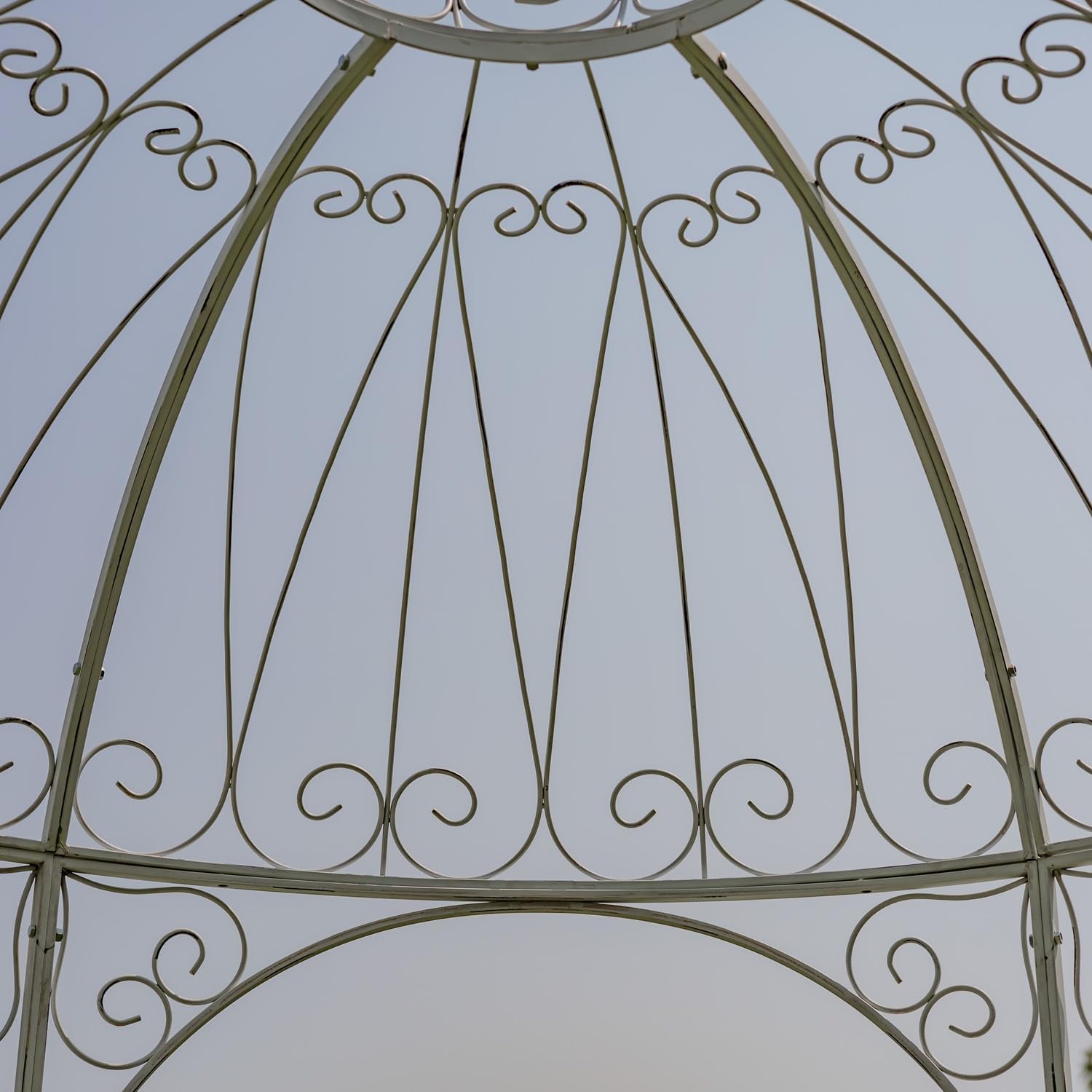 Large Round Metal Garden Gazebo with 3 Entries and Side Walls (Antique White)