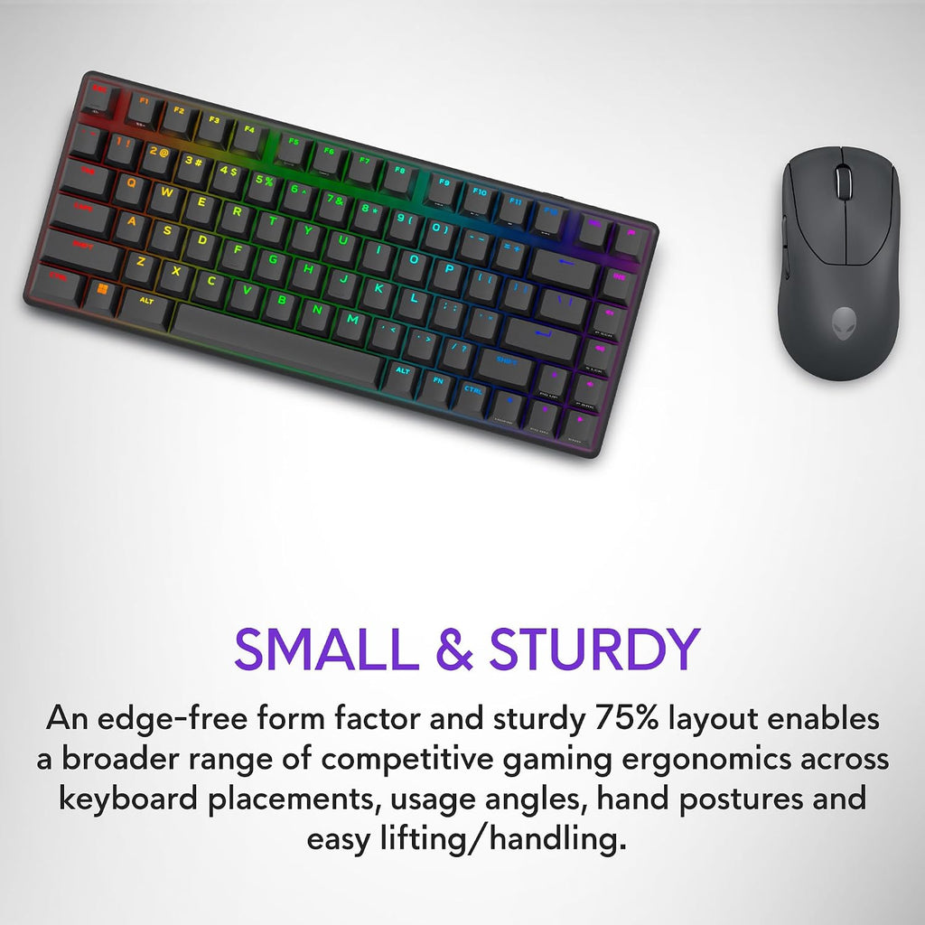 Alienware Pro Wireless Gaming Keyboard - Bluetooth 5.1/2.4 GHz Radio Frequency Connectivity, Linear Mechanical, Hot-swappable switches, Tri mode connectivity, Adjustable Height - Dark Side of the Moon