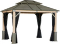 Tommy Bahama Edition Cove 10' x 12' Outdoor Hardtop Gazebo Pavilion for Backyard or Patio, Heavy-Duty Galvanized Steel Double Roof Gazebo, Wood Grain Finish