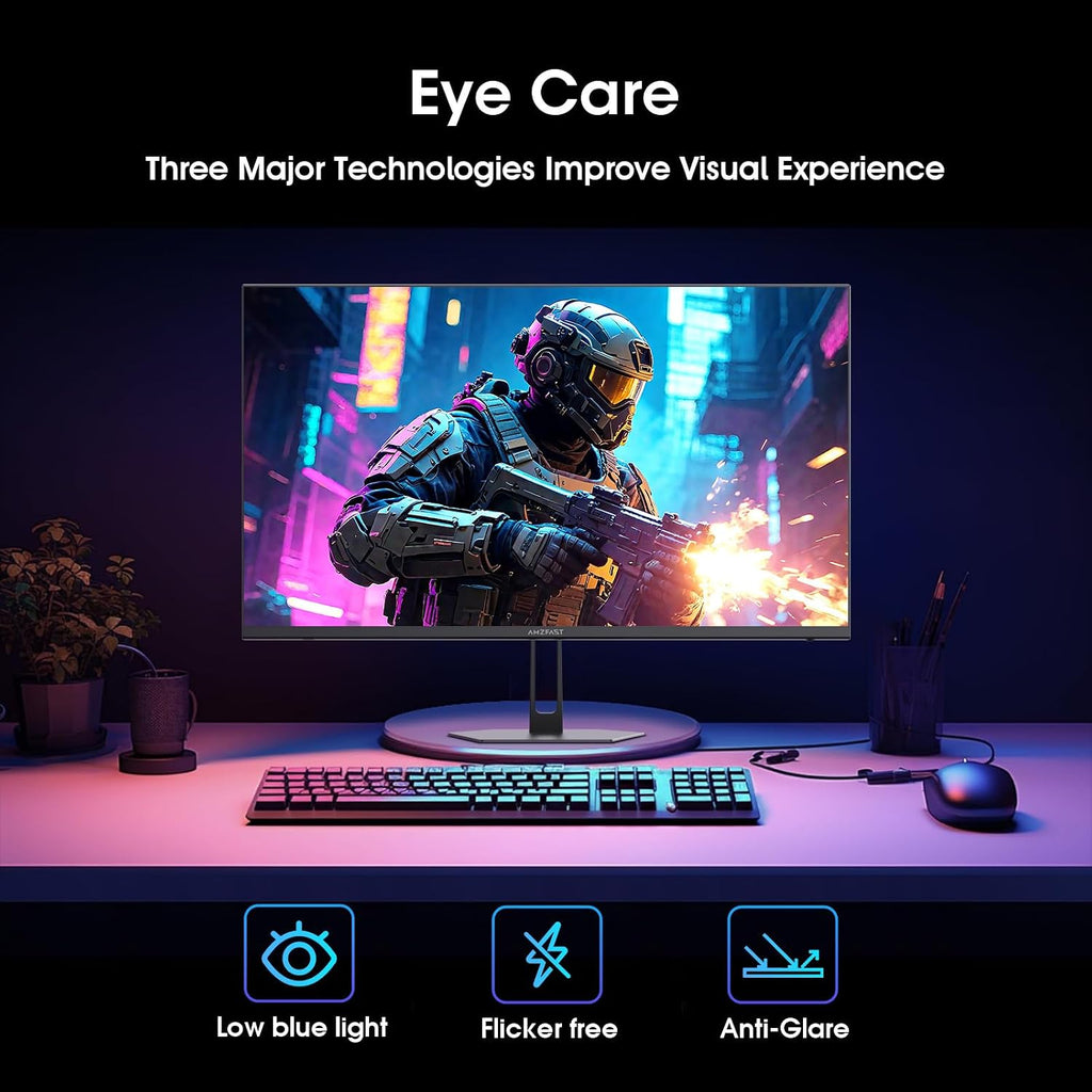 Amzfast 24 Inch Gaming Monitor 180Hz 200Hz FHD 1080p Computer Monitor, 1ms Adaptive Sync, 3000:1, 129% sRGB, HDR Display, Eye Care, VESA 75x75, Metal Stand, HDMI 2.0 | DP 1.4, AMZG24X1