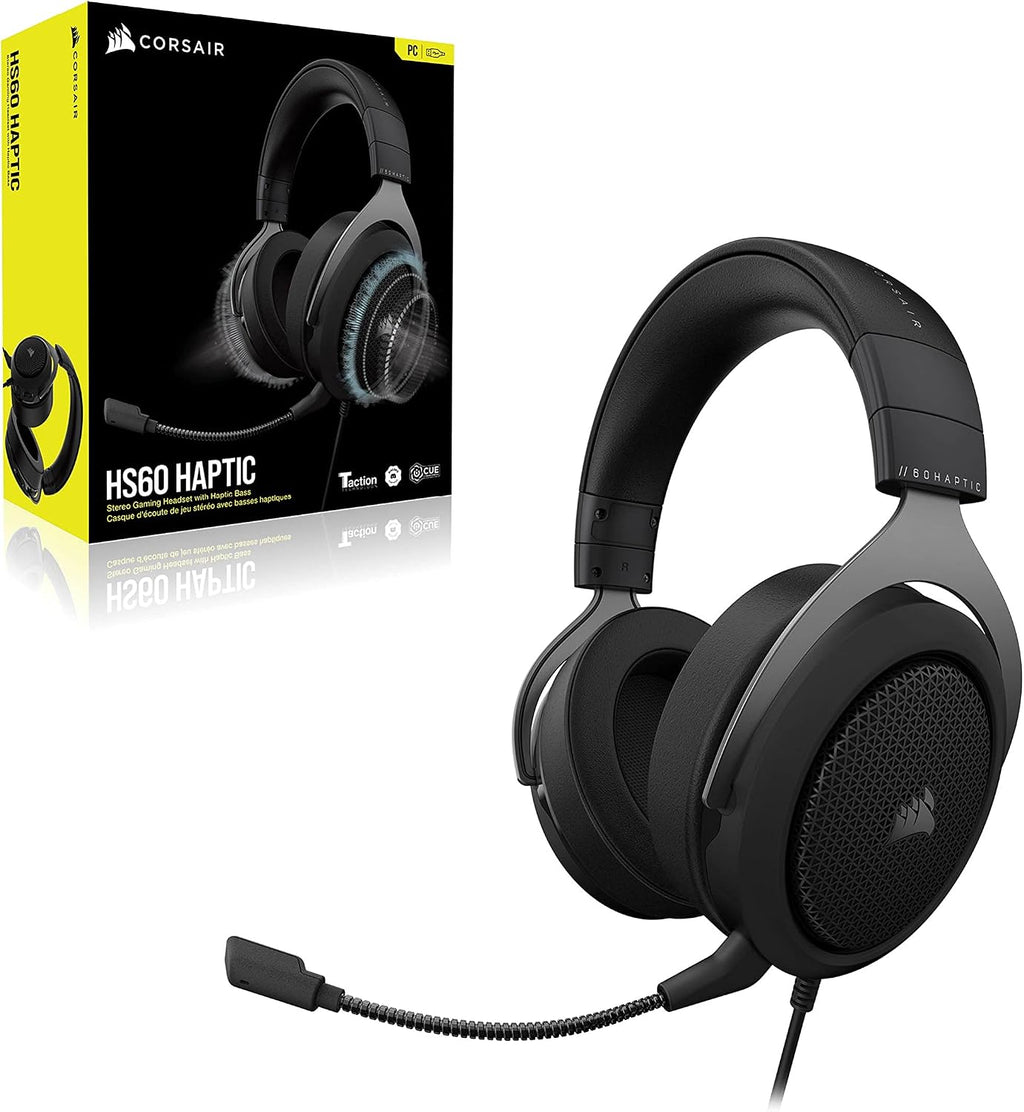 Corsair HS60 HAPTIC Stereo Gaming Headset with Haptic Bass - Taction Technology - Discord Certified - iCUE Compatible - PC - Carbon