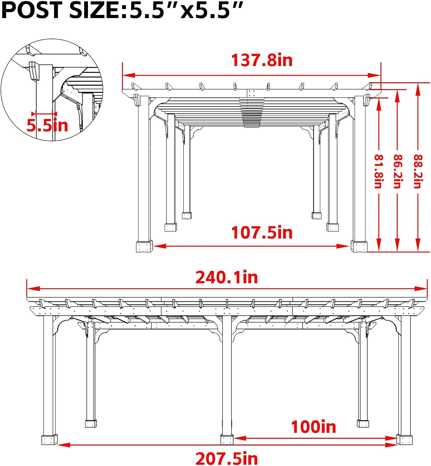 MUPATER 12x20 FT Retratable Wooden Pergola Gazebo for Patio Stakes, Quality Supported Structure, Snow and Wind Supported, Outdoor Pergola Garden Shelter Cedar Framed for Backyard,Deck,Garden