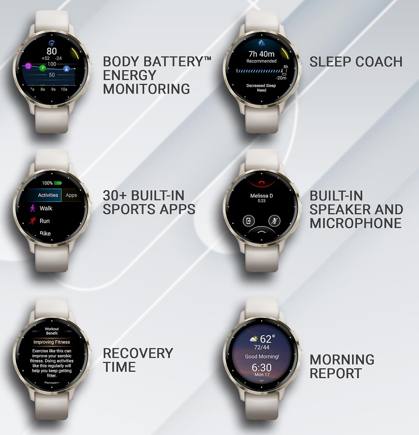 Garmin Venu 3S GPS Smartwatch, AMOLED Display 41 mm Watch, Advanced Health and Fitness Features, Up to 10 Days of Battery, Sleep Coach, Ivory Case with White Earbuds Bundle