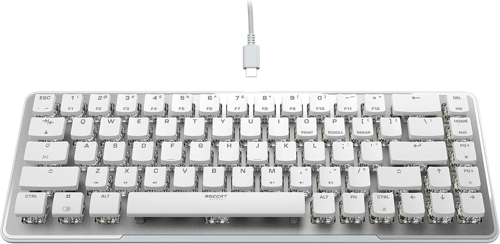 Roccat Vulcan II Mini–65% Optical PC Gaming Keyboard with Customizable RGB Illumination, Detachable Cable, Button Duplicator, On-board profiles, Aluminum Plate, 100 million Keystroke Durability -White