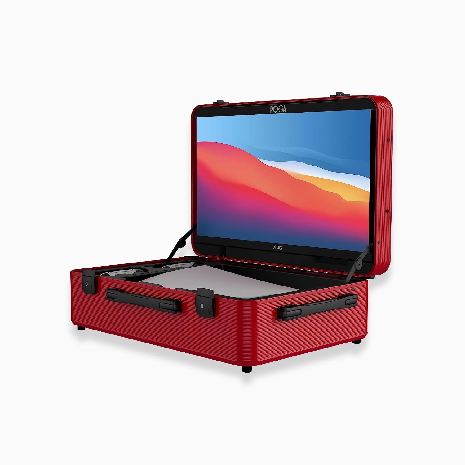 POGA LUX Compatible with PlayStation 5 Premium Portable Console Travel Case incl. Trolley and 24'' AOC Gaming Monitor - (V3 - Bluetooth Speaker Optional) Red