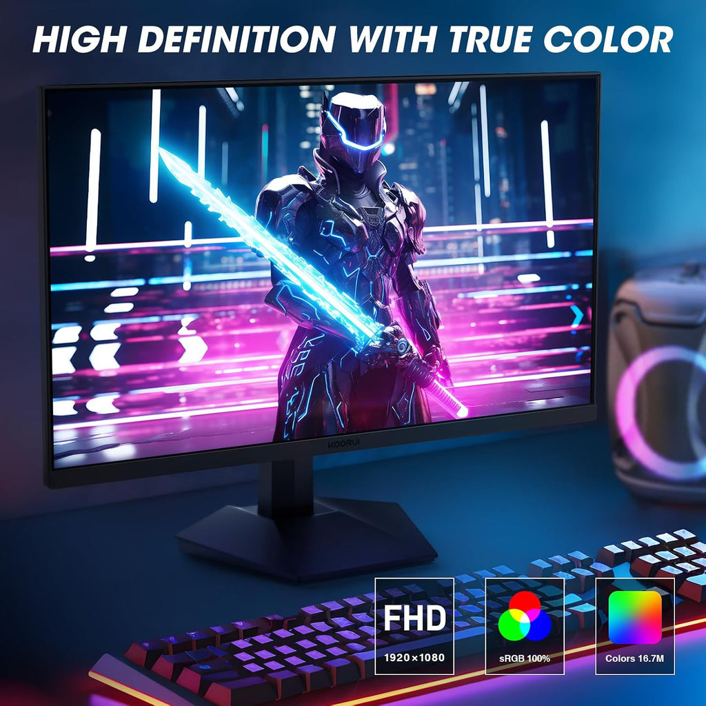 KOORUI 27 Inch Gaming Monitor 240hz, 1ms, FHD 1920x1080, 90% DCI-P3, 100% sRGB Color Gamut, Adaptive Sync Compatible, HDMI, DisplayPort, Black, GN02