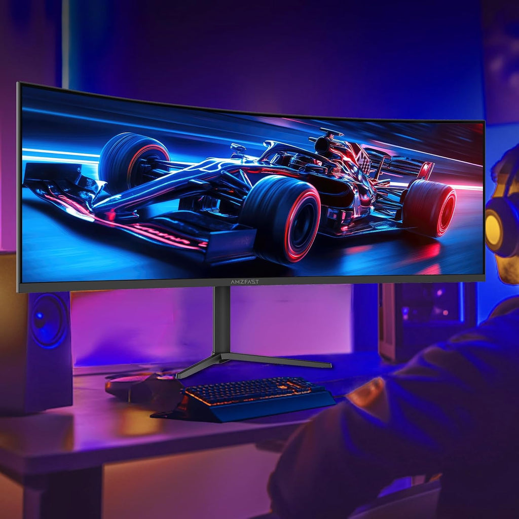 Amzfast 49 Inch Curved Monitor 120Hz DQHD (5120x1440) Ultrawide Gaming Monitor, 120% sRGB, 1500R, 1ms MPRT, HDR, Adaptive Sync, PIP/PBP, Height Adjustable, HDMI 2.0/DP 1.4, VESA 75x75, AMZG49C7U