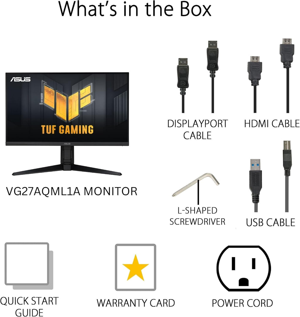 ASUS TUF Gaming 27' 1440P Gaming Monitor (VG27AQML1A) - QHD (2560 x 1440), 260Hz, 1ms, Fast IPS, Extreme Low Motion Blur Sync, G-SYNC Compatible, Freesync Premium, Variable Overdrive, DisplayHDR™ 40