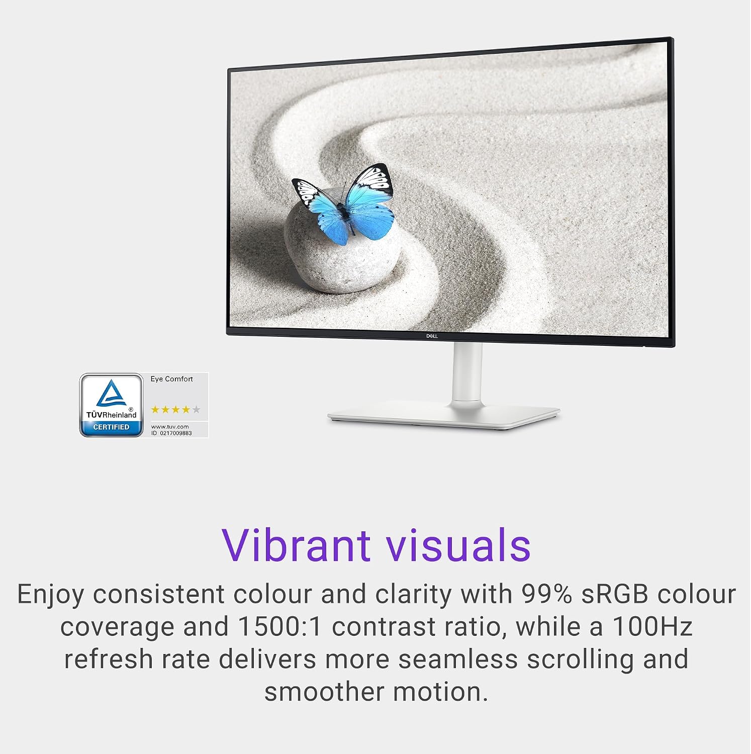 Dell S27 inch Monitor, LED FHD - 100Hz Refresh Rate 15001 Contrast Ratio, AMD FreeSync - VESA, Integrated 2x5W Speaker, HeightTiltSwivelPivot, 2 x HDMI, White