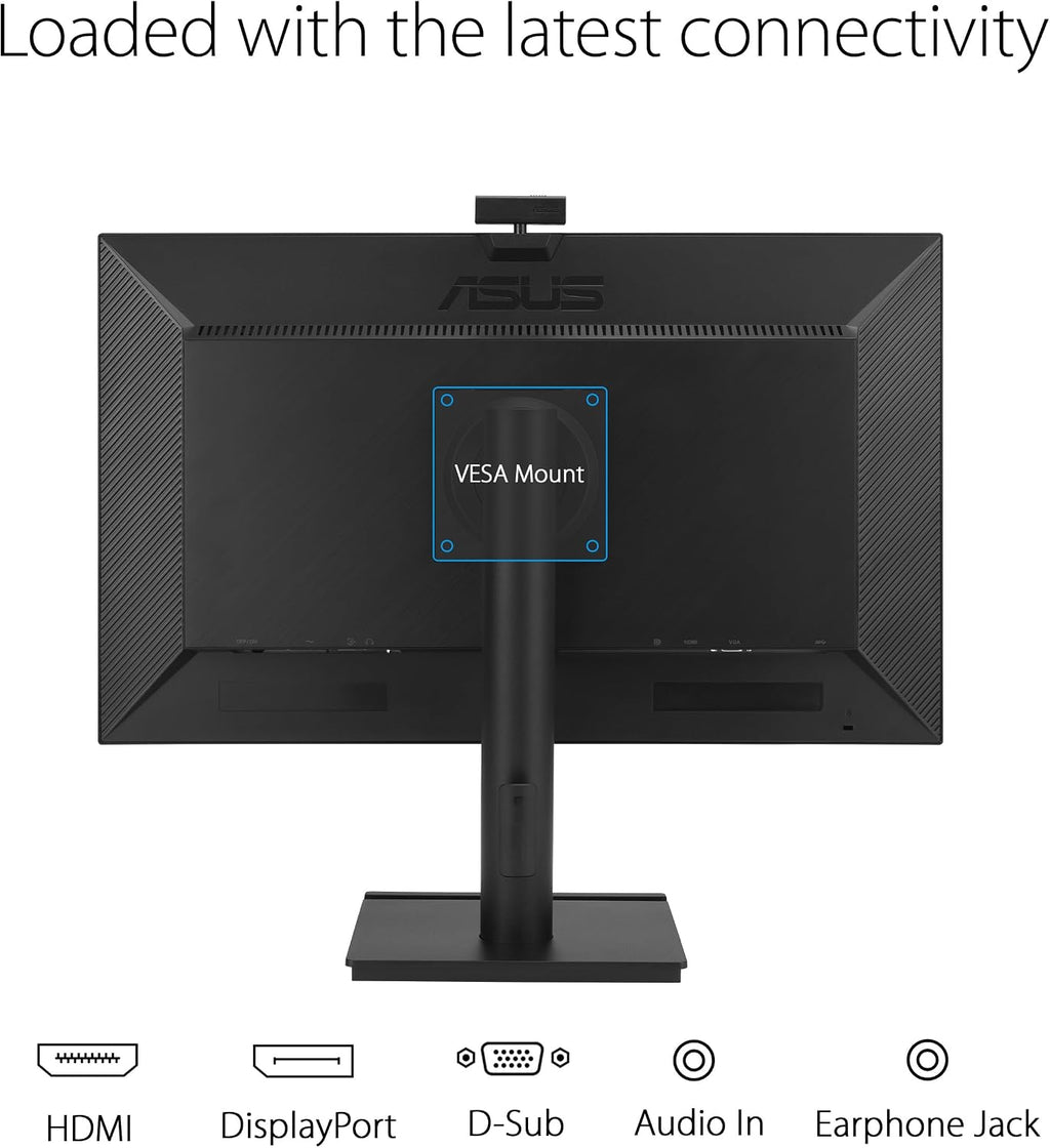 ASUS 27' 1080P Video Conferencing Monitor (BE279QFK) - Full HD, IPS, 100Hz, Frameless, Built-in Webcam, Mic Array, Speaker, Height Adjustable, Ergonomic Design, Eye Care, Wall Mountable, 3 yr warranty