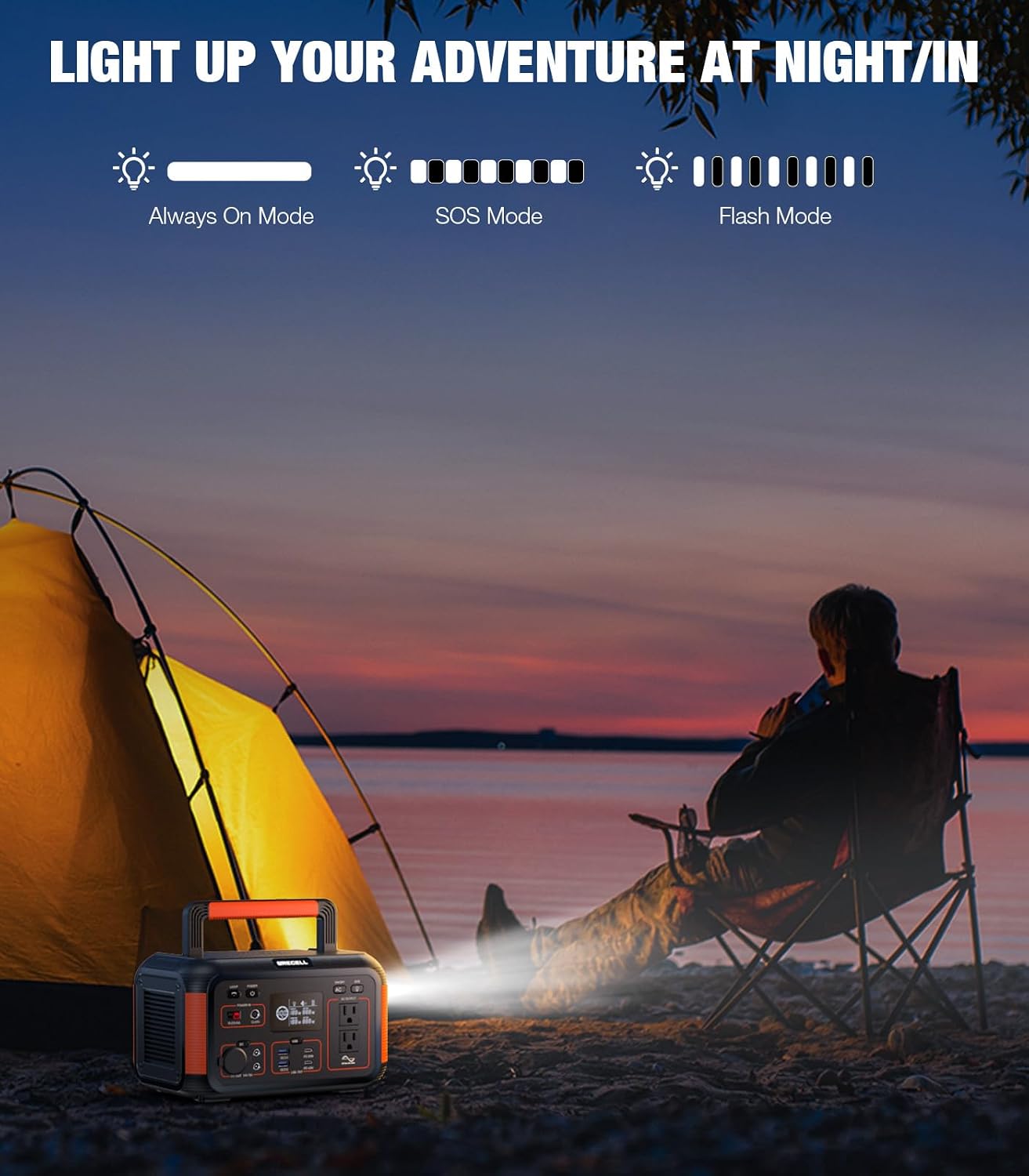 GRECELL 500W Portable Power Station 444Wh Solar Generator with 110V Pure Sine Wave AC Outlet/PD60W, 1000W Peak power station for Camping Trip RV Outdoor Home Emergency Backup & Solar Powered