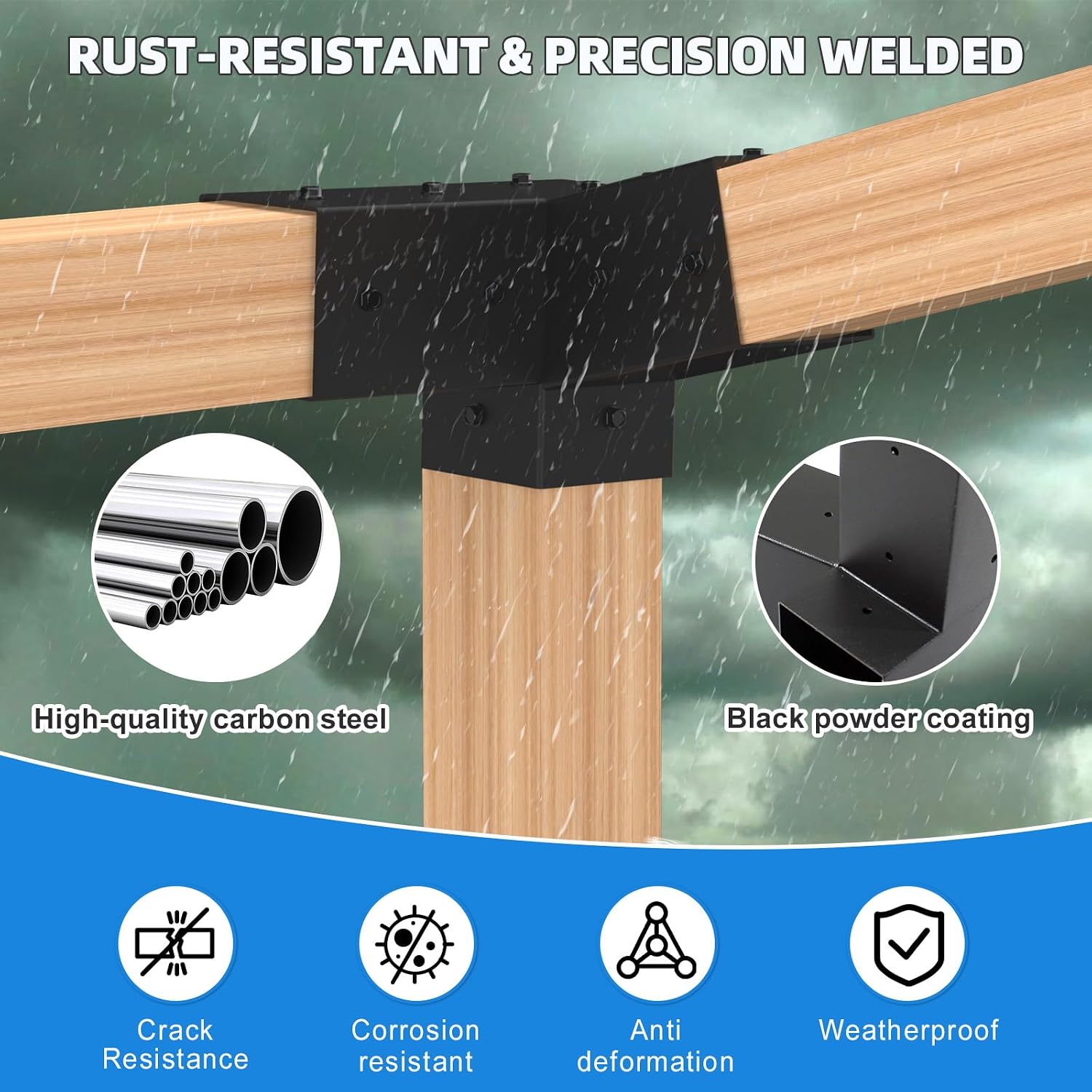 15° Pergola Brackets 75° Corner Bracket with Post Base, pergola kit for 4x4'' (Actual: 3.64x3.64''), Pergola Bracket Kit 4x4 Powder-Coated, Wooden Beams Lumber Gazebos Patio Pergola Lean to Porch Roof