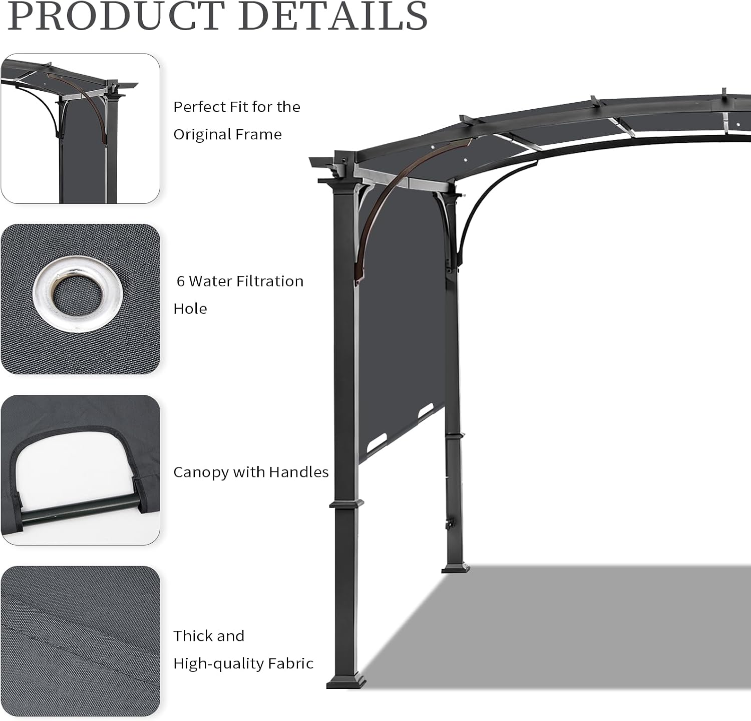 Pergola Canopy Replacement Cover for Lowe's Allen + Roth 10x10 Ft Freestanding Pergola, 200' x 103' Shade Cover, Compatible with Model #L-PG152PST-B,Cover Only (Dark Gray)