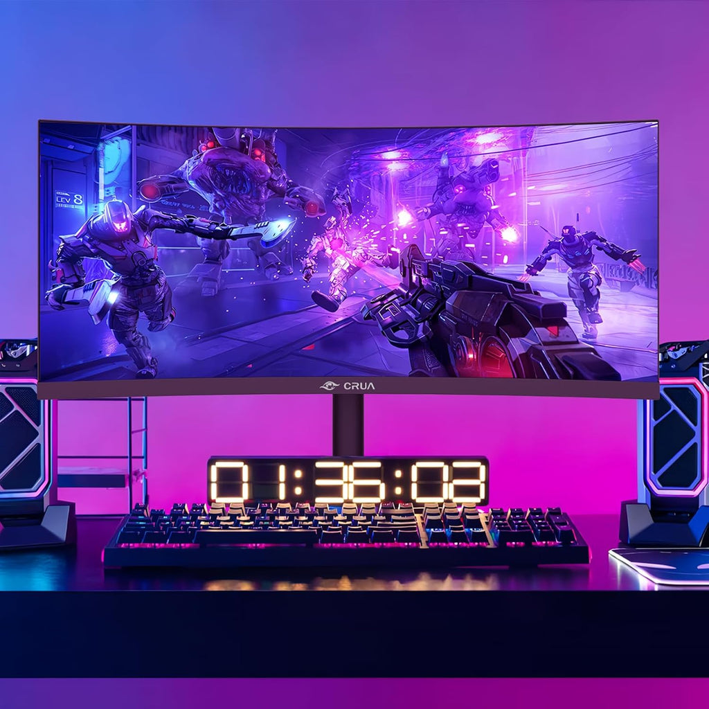 CRUA 34' Curved Gaming Monitor, 165Hz WQHD 3440x1440 UltraWide 21:9 VA, 3800R, 120% sRGB, AMD FreeSync, Built-in Speakers, Height Adjustable, Wall Mountable PC Monitor for Gaming, Streaming & Work