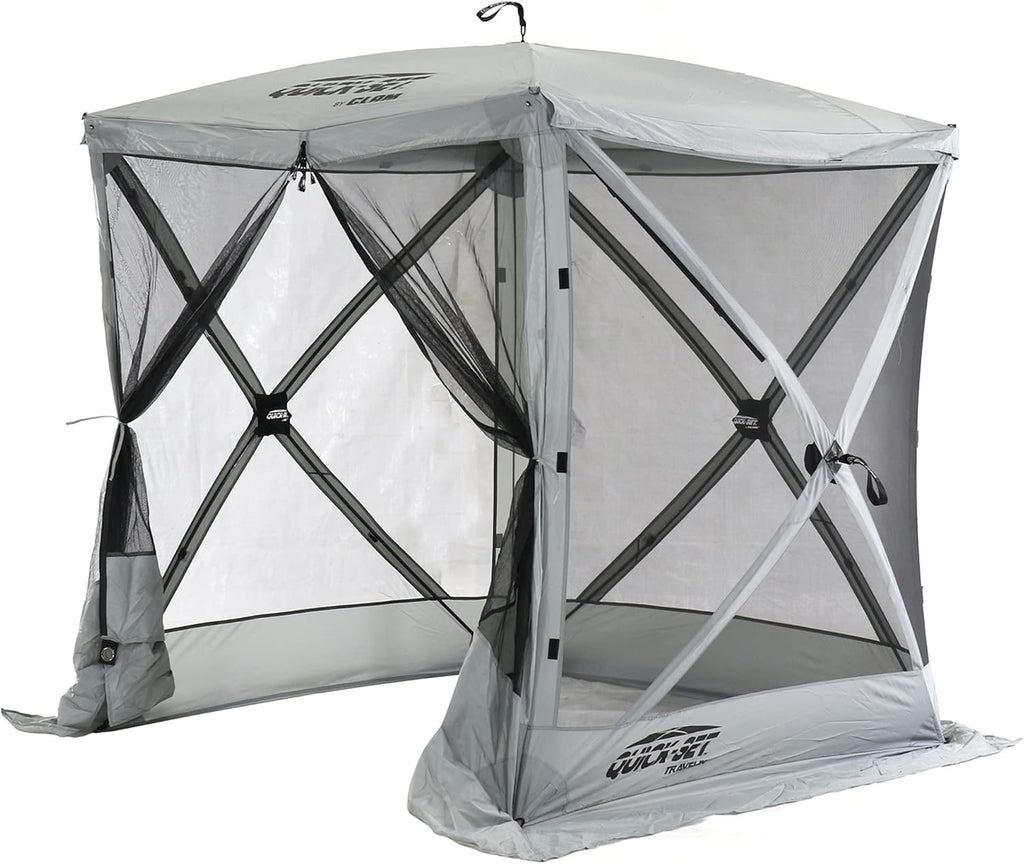 CLAM Quick-Set Pop Up Screen Tent, Traveler, 6 x 6 ft, Instant Setup Gray Portable Outdoor Shelter, Compact Bug-Free Canopy Tent for Camping, Fishing, Backyard - Gray
