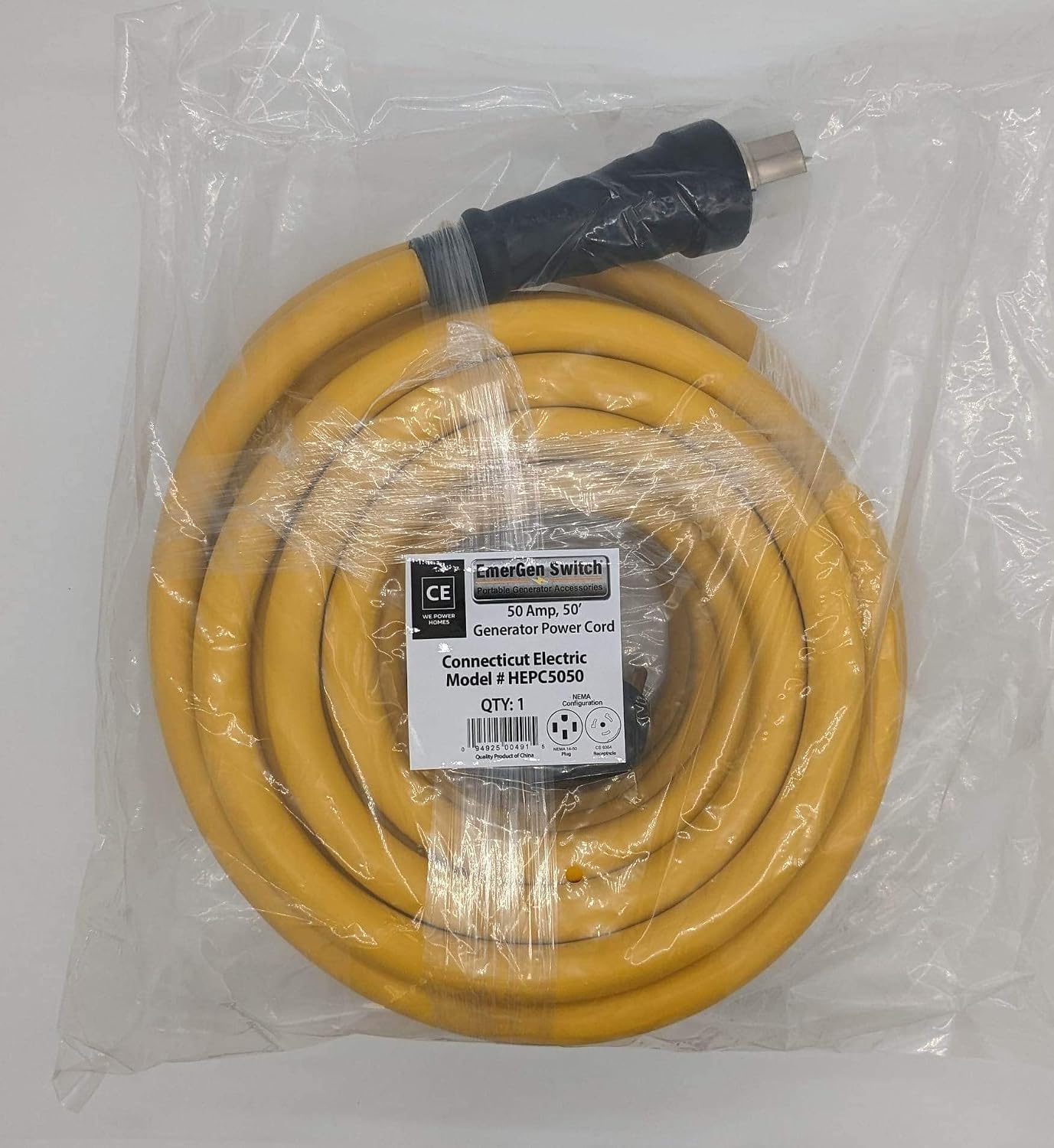 Connecticut Electric 50 Foot Generator Power Extension Cord, 50 Amp, 4 Prong, NEMA 14-50P to SS2-50R (CS6364)
