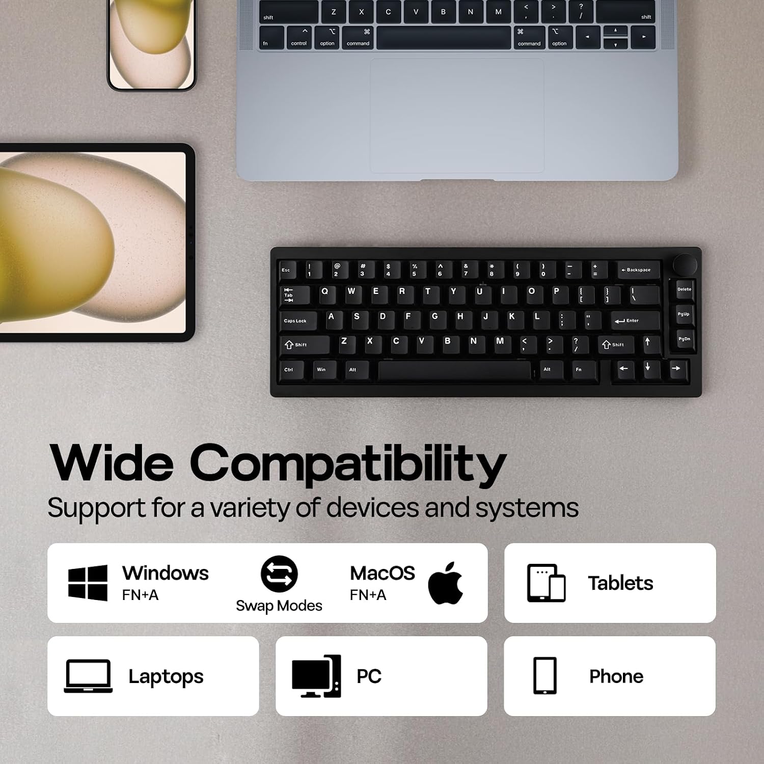 EPOMAKER P65 QMK/VIA Wireless Aluminum Gaming Keyboard, Gasket-Mount, BT/2.4Ghz/USB(A to C), Hot Swappable, N-Key Rollover, for Mac/PC/PS/Xbox (Black, Zebra Switch)