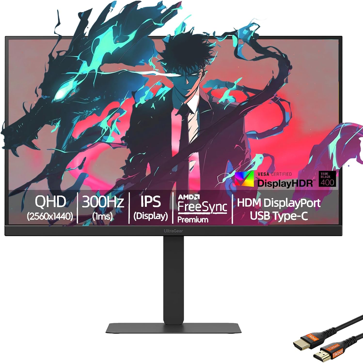 LG 27' QHD (2560 x 1440) IPS Gaming Monitor | 300Hz, 1ms | USB Type-C, HDMI 2.1 | NVIDIA G-Sync Compatible, AMD FreeSync Premium | 95% DCI-P3 | Built-in Speaker | Tilt/Height/Swivel/Pivot Stand