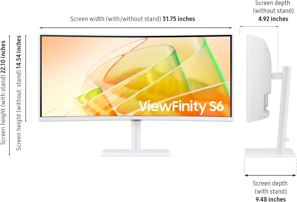 Samsung 34' ViewFinity (S65TC) Series Ultra-WQHD 1000R Curved Computer Monitor, HDR10, 100Hz, AMD FreeSync, Thunderbolt 4, Height Adjustable Stand, Built-in Speakers, Eye Care, LS34C650TANXGO, 2024