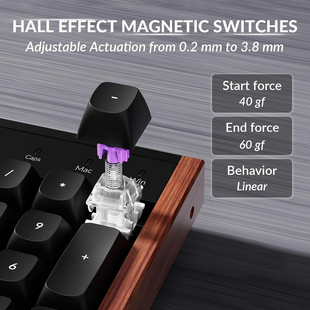 Keychron K10 HE Hall Effect Keyboard, Gateron Double-Rail Magnetic Nebula Switch, Full-Size Tri-Mode Wireless Keyboard with Rapid Trigger, Adjustable Actuation, RGB, Aluminum + Wooden Frame