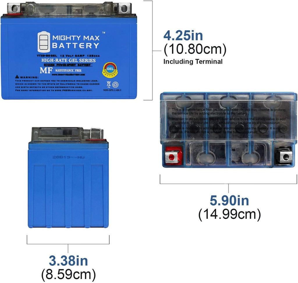 Mighty Max Battery YTX9-BSGEL 12V 8AH GEL Replacement Battery compatible with Honda EU3000 Generator 00-11 - 4 Pack