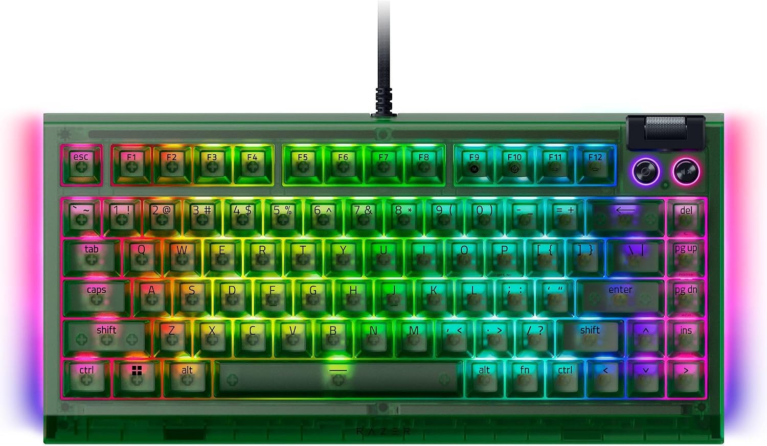 Razer BlackWidow V4 75% Mechanical Gaming Keyboard: Hot-Swappable Design - Compact & Durable - Orange Tactile Switches - Chroma RGB - MF Roller & Media Keys - Comfortable Wrist Rest - Phantom Green