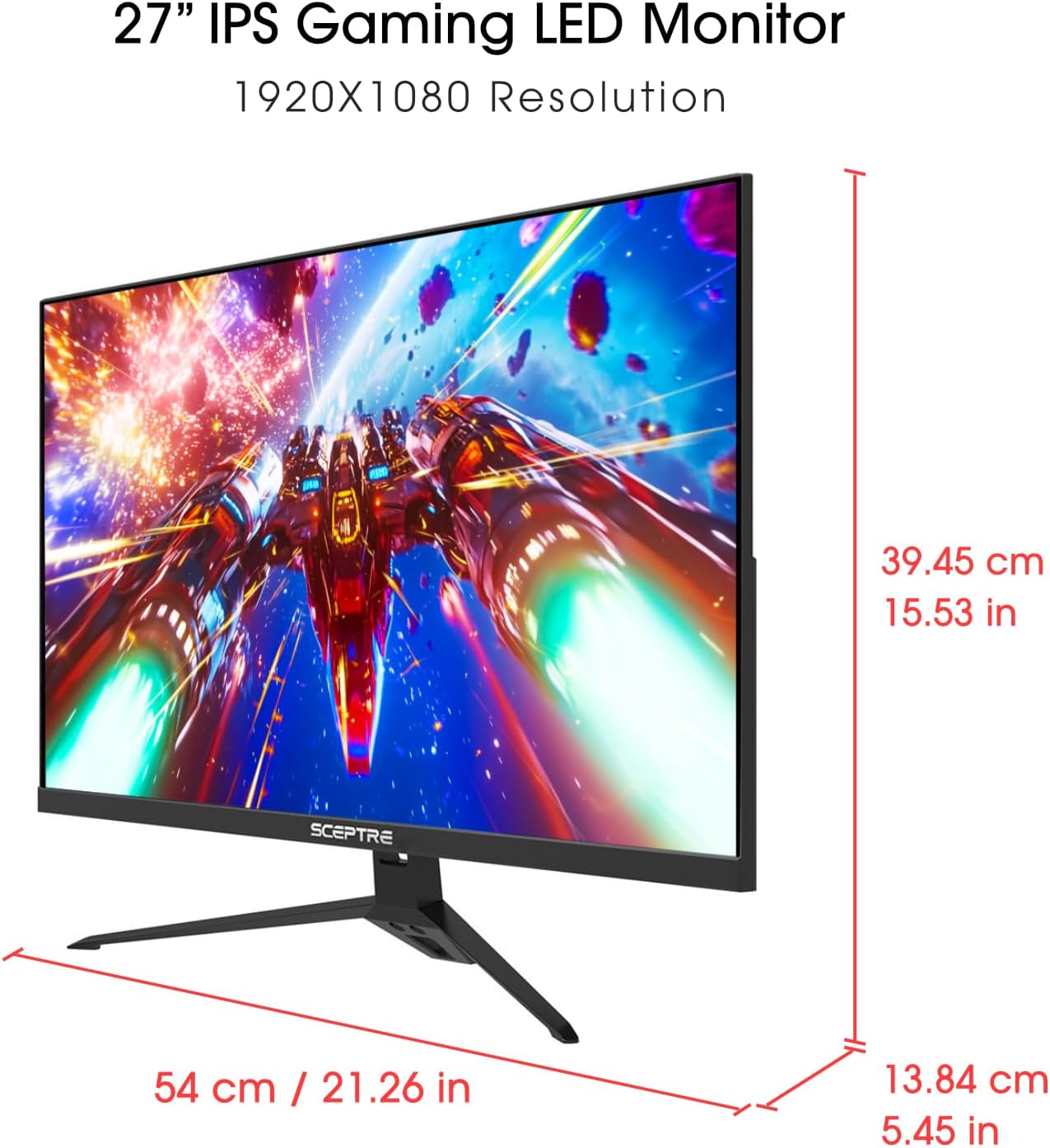 Sceptre 27-inch FHD 1080p IPS Gaming LED Monitor up to 165Hz 144Hz 1ms DisplayPort HDMI, FreeSync FPS RTS Build-in Speakers Gunmetal Black 2022 (E275B-FPT165)