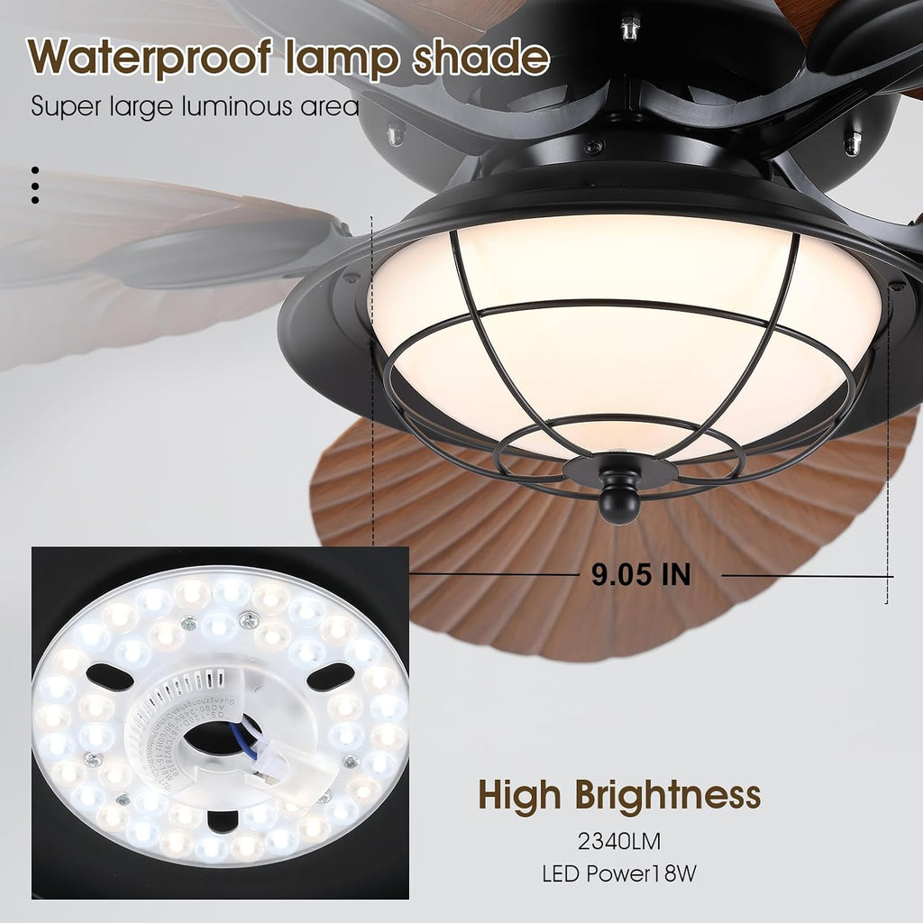 PHORUS 52' Waterproof Outdoor Palm Leaf Ceiling Fans with Lights and Remote,Wet Rated Tropical Ceiling Fans for Patios Porch Gazebo Pergola
