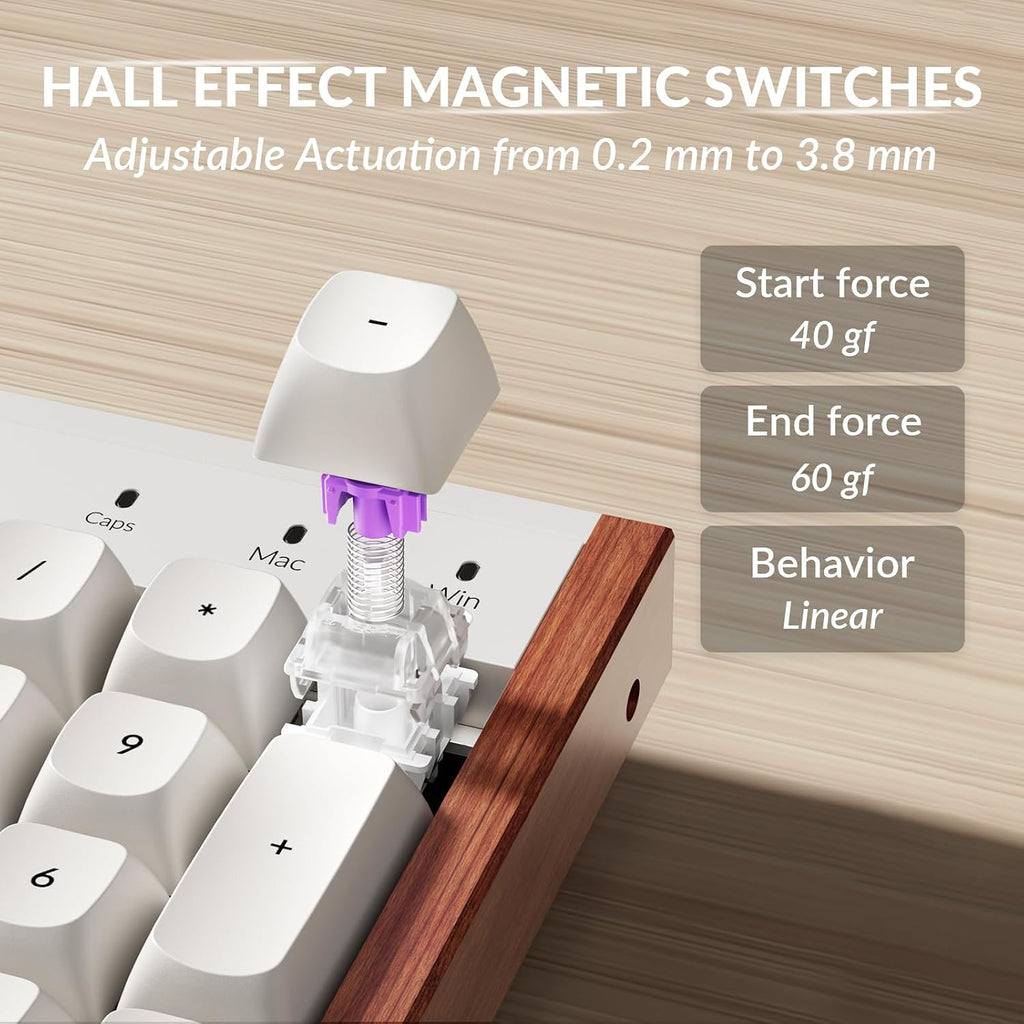 Keychron K10 HE Hall Effect Keyboard, Gateron Double-Rail Magnetic Nebula Switch, Full-Size Tri-Mode Wireless Keyboard with Rapid Trigger, Adjustable Actuation, RGB, Aluminum + Wooden Frame