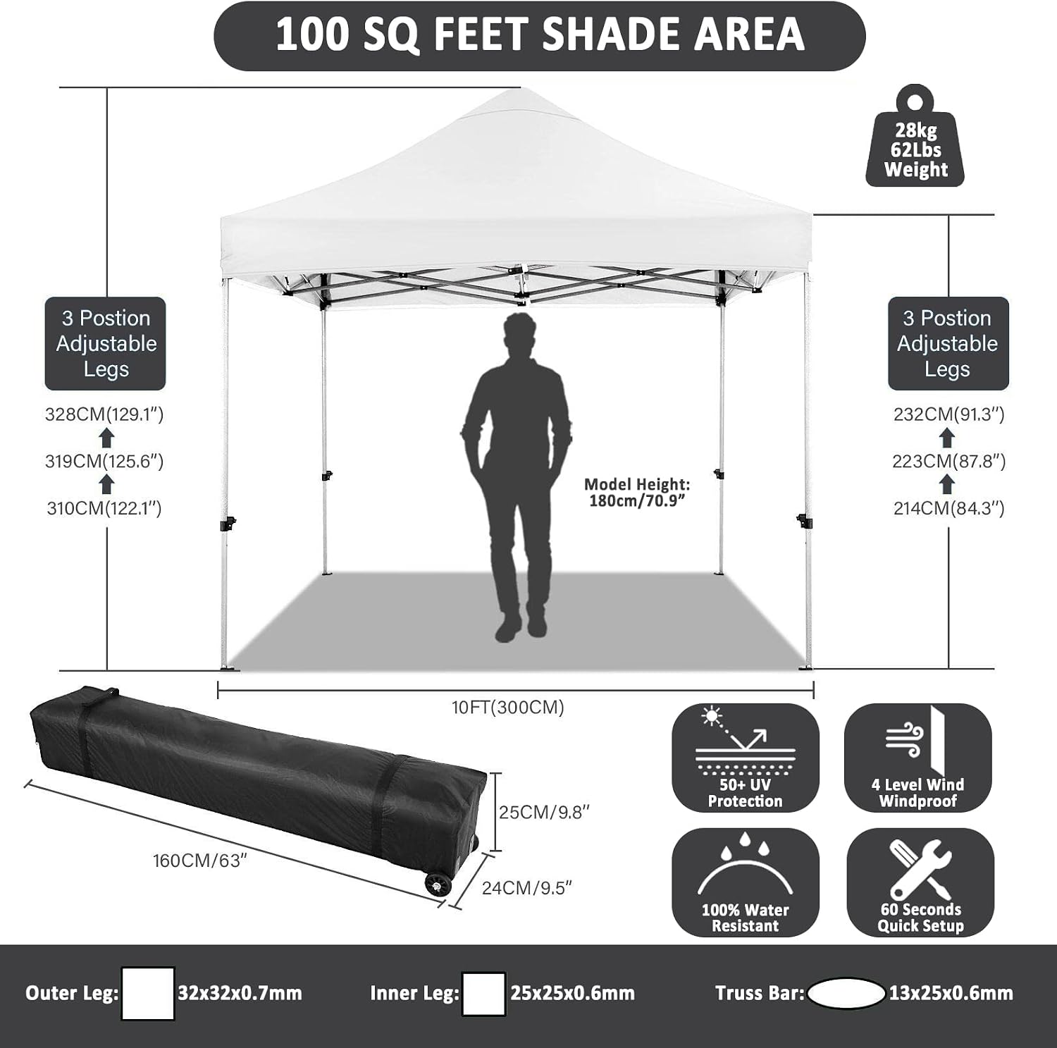 COBIZI 10x10 Pop Up Canopy Tent 10x10 Canopy with 4 Sidewalls Waterproof Heavy Duty Commercial Canopy Tent for Parties Outdoor Garden Gazebo, Carry Bag with Wheel(10x10ft, White)