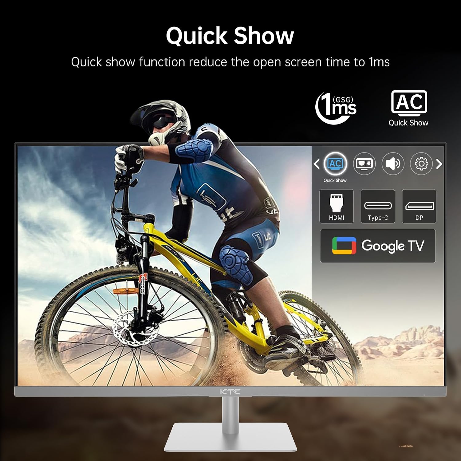 KTC 32 Inch 4K Smart Monitor with Google TV System 3840 * 2160P Netflix Licensed Type C 65W PD Speakers 5W*2 Dolby Audio Hey Google Voice Remote HDR WiFi Bluetooth VESA Tiltable 32 in Smart TV