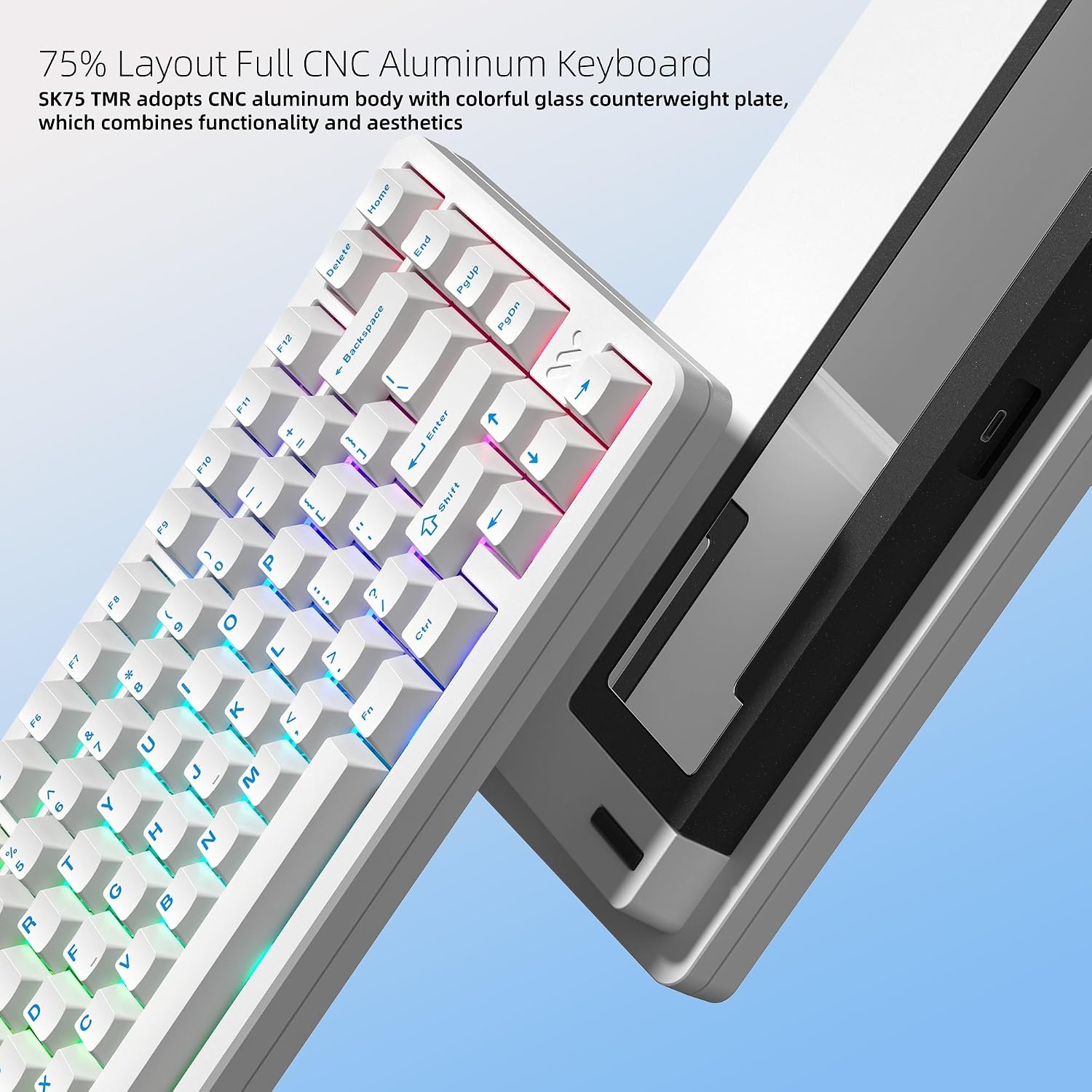 Womier SK75 TMR Keyboard Gaming 75% Hall Effec, Wireless Mechanical Keyboard Rapid Trigger Custom Magnetic Switches Keyboards with 8000 Hz Hot Swap, BT/2.4G/USB-C for Mac Windows Linux,White-Aluminum