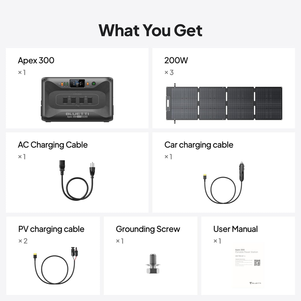 BLUETTI Apex 300 Solar Generator with 3 200W Solar Panels, 2764.8Wh LFP Battery Backup with 6 3840W AC Outlets (7680W Surge), 120V/240V Dual Voltage, Ideal for Camping and Off-Grid Living